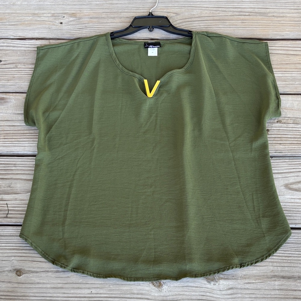 Dark Green V-Neck Blouse